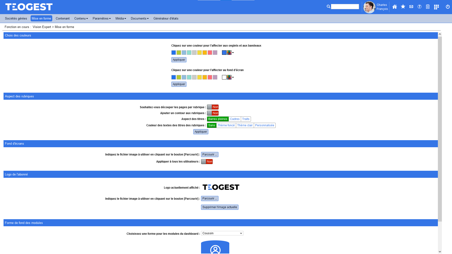 Personnalisation integrale de linterface  logo couleurs charte graphique